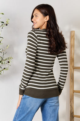 Zenana Full Size Striped Snap Down Cardigan - TopFashionHQ