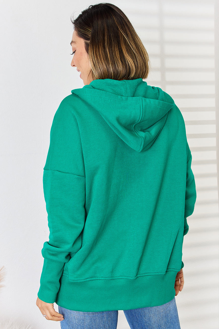 Zenana Half Snap Long Sleeve Hoodie - TopFashionHQ