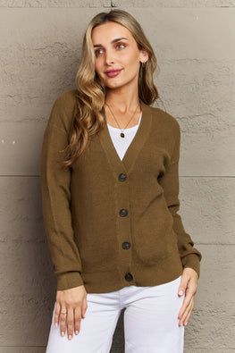 Zenana Kiss Me Tonight Full Size Button Down Cardigan in Olive - TopFashionHQ