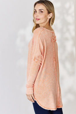 Zenana Oversized Washed Waffle Long Sleeve Top - TopFashionHQ