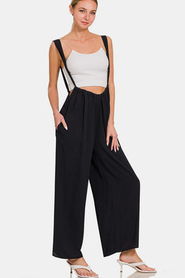 Zenana Tie Back Suspender Jumpsuit with Pockets - TopFashionHQ