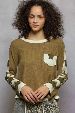 POL Round Neck Long Sleever T-Shirt with Star Patch