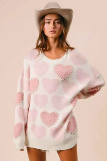 BiBi Heart Pattern Sweater with Pearl Detail
