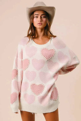 BiBi Heart Pattern Sweater with Pearl Detail