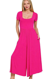 Zenana Double Layered Short Sleeve Jumpsuits