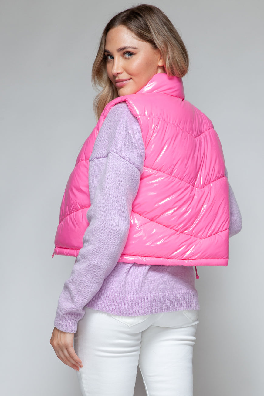 Snobbish Zip Up Turtleneck Shiny Quilted Vest - TopFashionHQ
