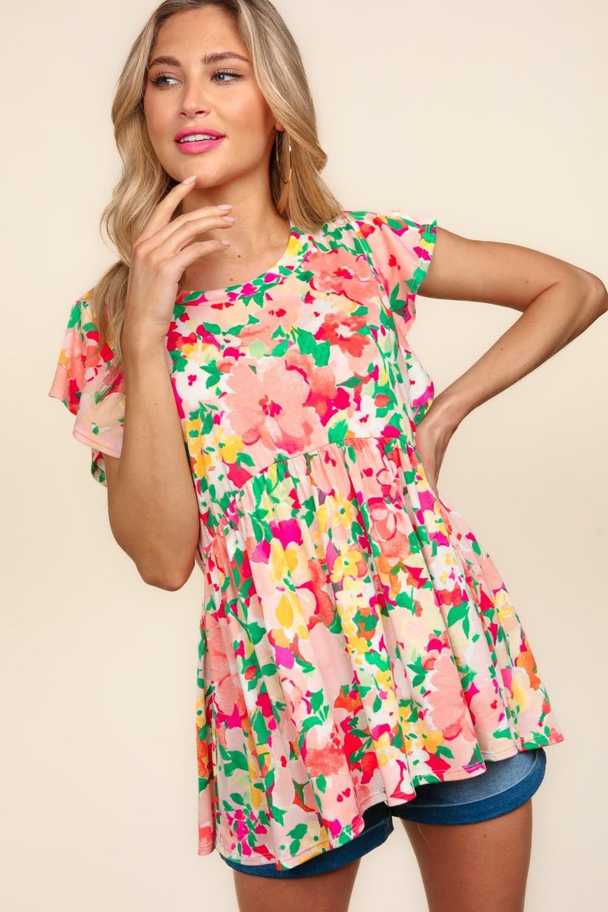Haptics Floral Peplum Babydoll Blouse - TopFashionHQ