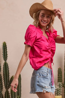 BiBi Ruffled Square Neck With Front Ruched Puff Sleeve