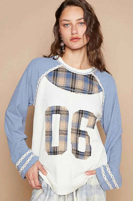 POL Plaid Number 06 Raglan Sleeve T-Shirt