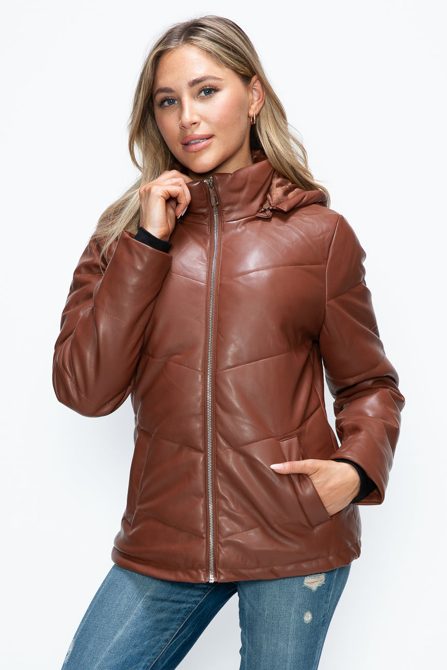 How Dare U Pocketed Zip Up Puffer Jacket with Removable Hood - TopFashionHQ