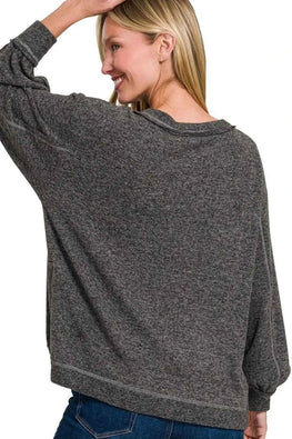 Zenana Brushed Hacci Hi-low Round Neck Knit Top