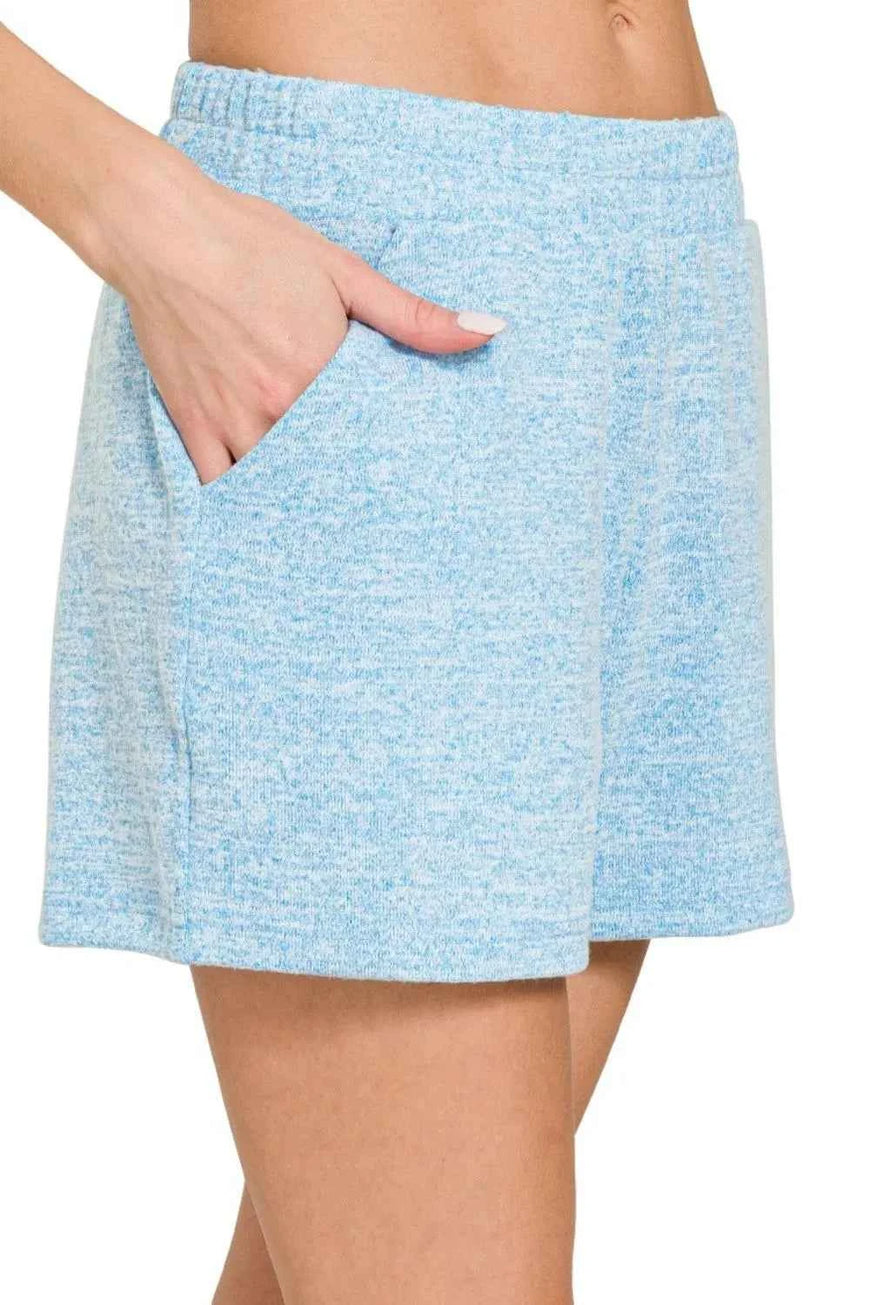 Zenana Soft Melange Hacci Elastic Waist Band Shorts