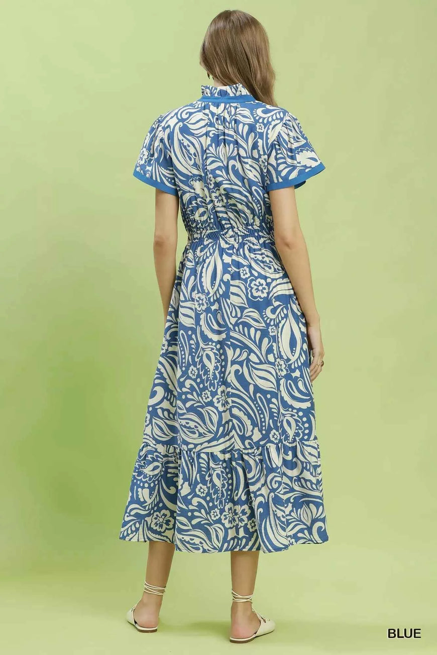 Umgee Paisley Print Midi Dress with Side Pockets