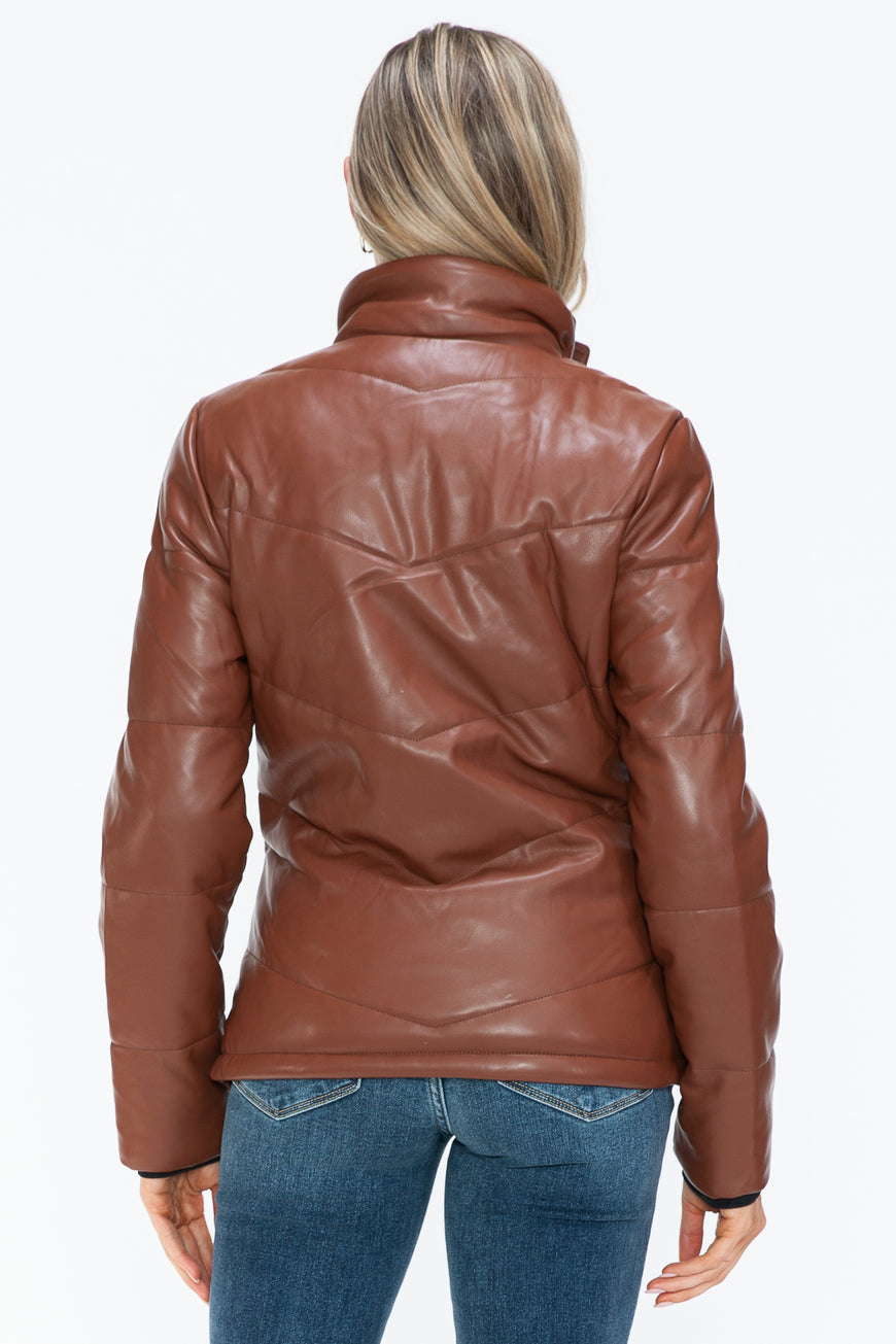 Snobbish Pocketed Zip Up Turtleneck Puffer Jacket - TopFashionHQ