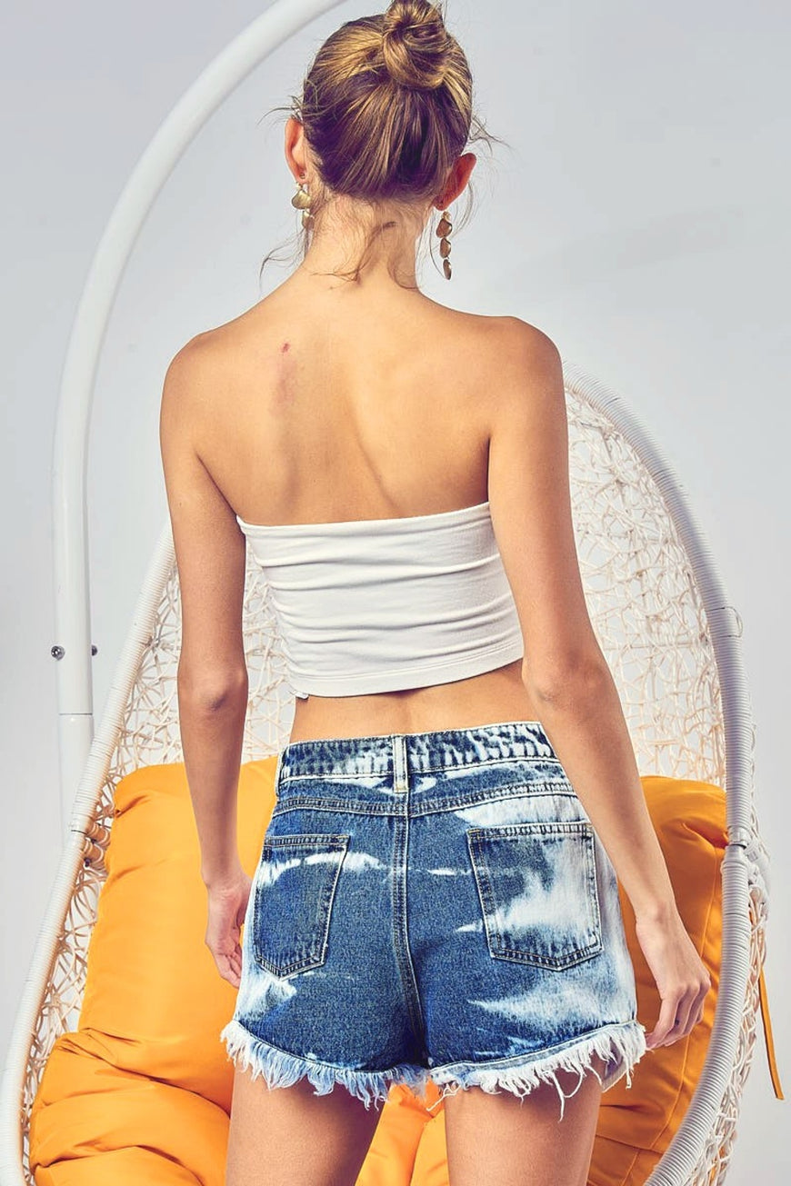 BiBi US Flag Theme Bleached Denim Shorts - TopFashionHQ