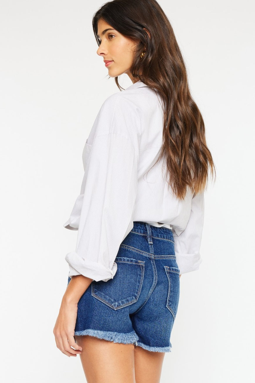 Kancan High Rise Frayed Hem Denim Shorts - TopFashionHQ