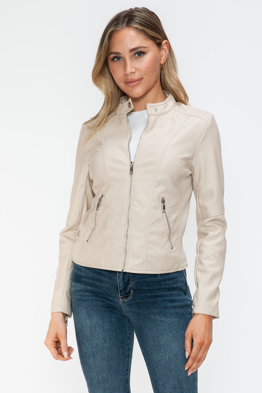 Snobbish PU Leather Zip Up Jacket with Pockets - TopFashionHQ