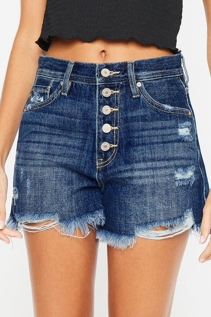 Kancan Raw Hem Button-Fly Denim Shorts - TopFashionHQ