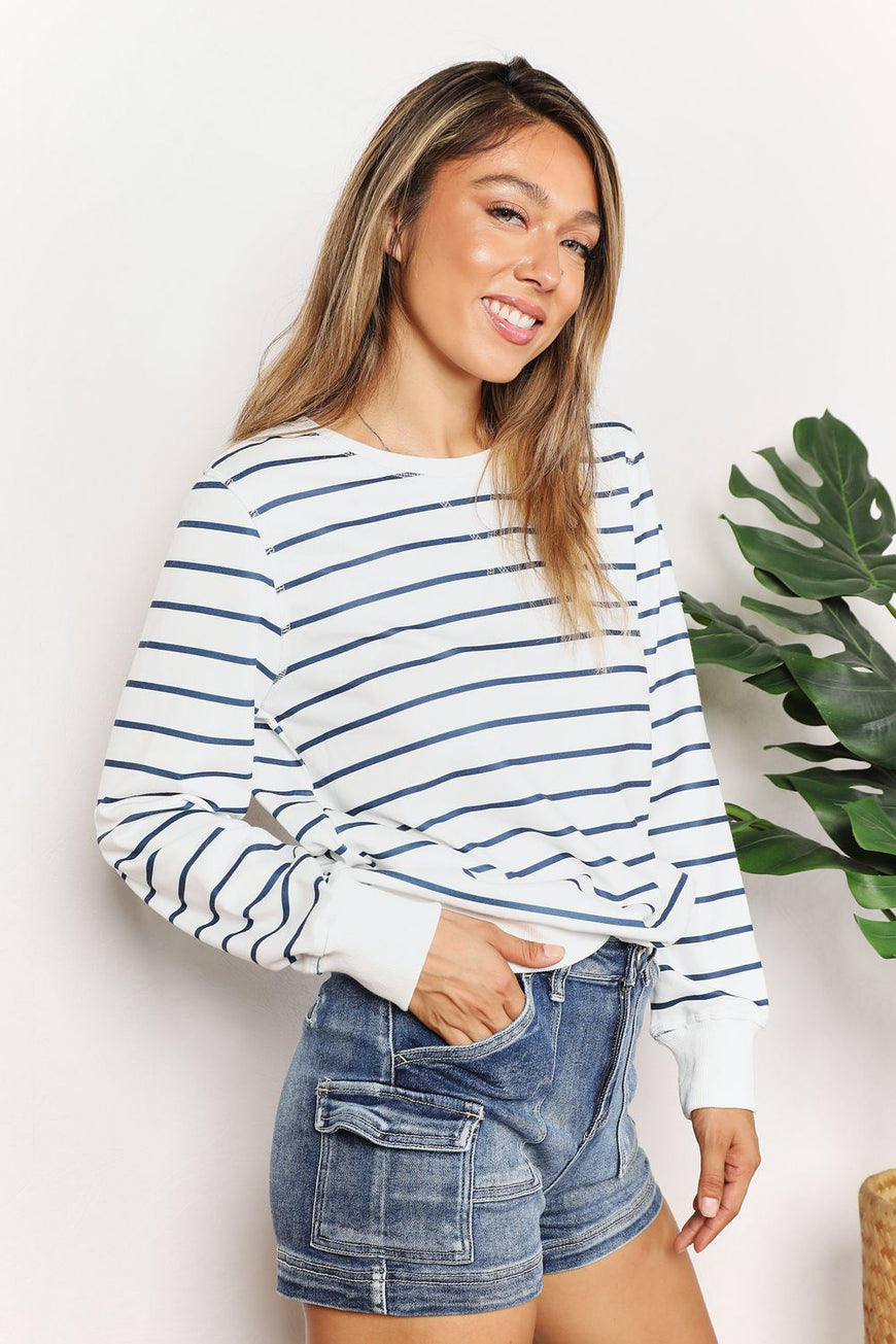 Double Take Striped Long Sleeve Round Neck Top - TopFashionHQ