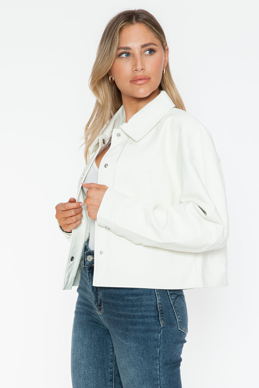 Snobbish Snap Down Long Sleeve PU Leather Jacket - TopFashionHQ