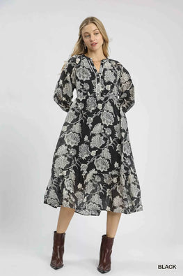 Umgee Floral Print Boho Midi Dress