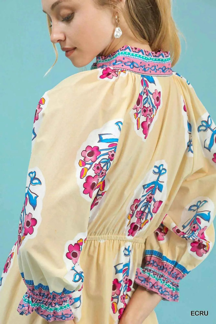 Umgee Flower Patch Border Print Midi Dress