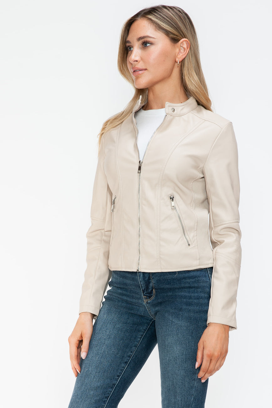 Snobbish PU Leather Zip Up Jacket with Pockets - TopFashionHQ