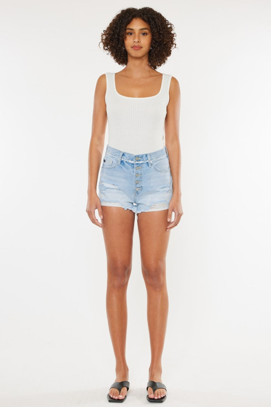 Kancan Distressed Button Fly Denim Shorts - TopFashionHQ