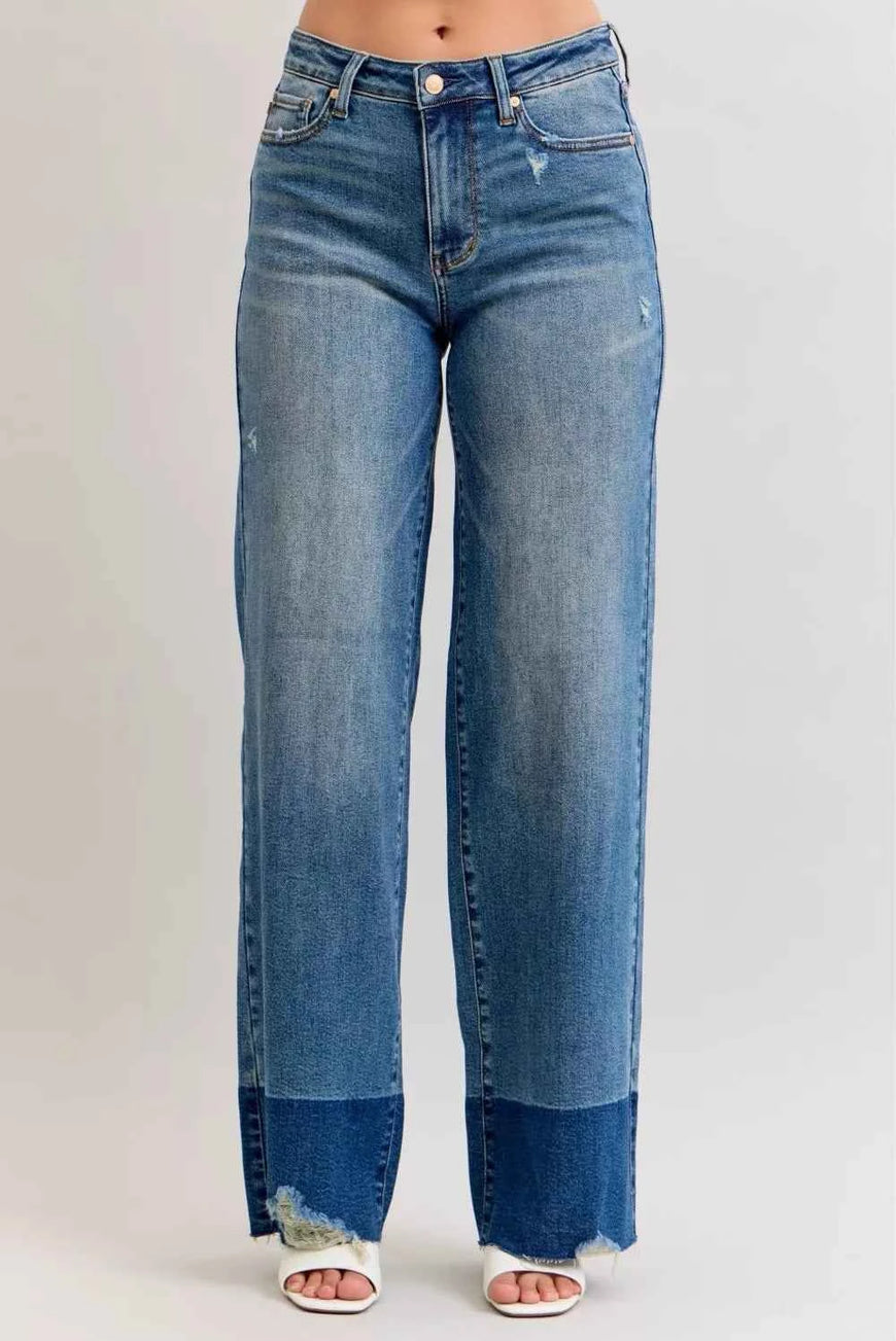 Judy Blue Raw Hem High Waist Column Straight Jeans