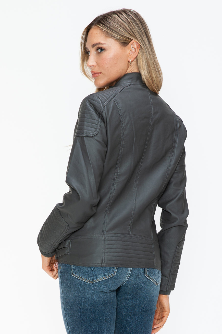 Snobbish Faux Leather Biker Jacket with Side Zip Pockets - TopFashionHQ