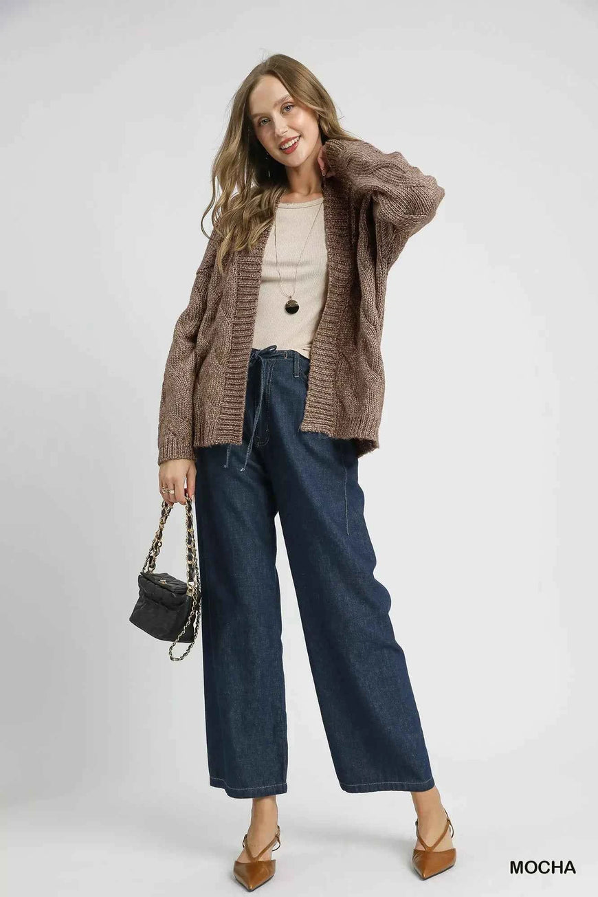 Umgee Chunky Cable Knit Open Front Cardigan