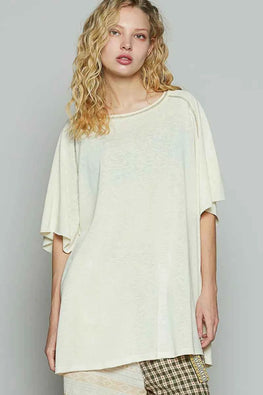 POL Contrast Stitching Half Sleeve Oversized T-Shirt