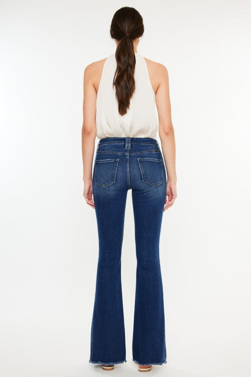 Kancan Cat's Whiskers Raw Hem Flare Jeans - TopFashionHQ