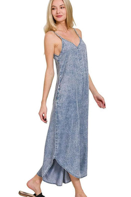 Zenana Lyocell Acid-Washed Jumpsuit
