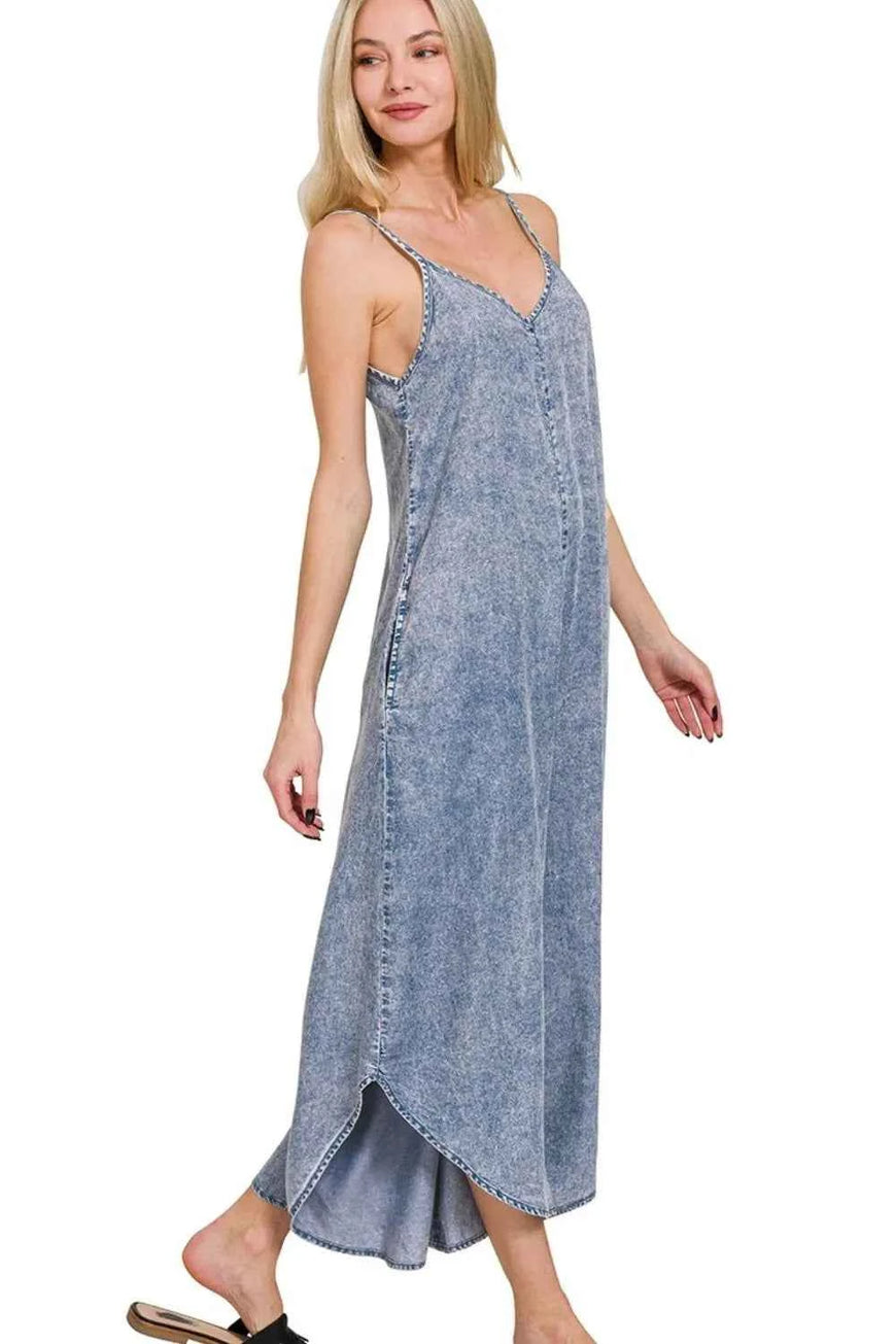 Zenana Lyocell Acid-Washed Jumpsuit