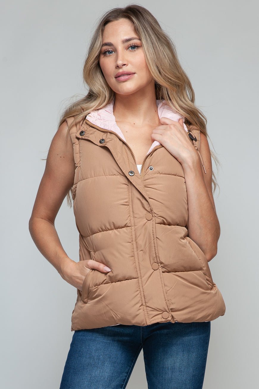 Snobbish Snap and Zip Closure Hooded Vest - TopFashionHQ