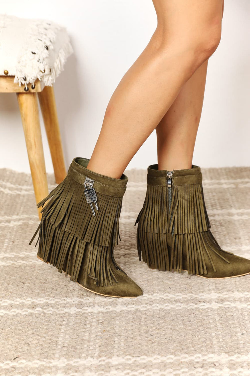 Legend Women's Tassel Wedge Heel Ankle Booties - TopFashionHQ