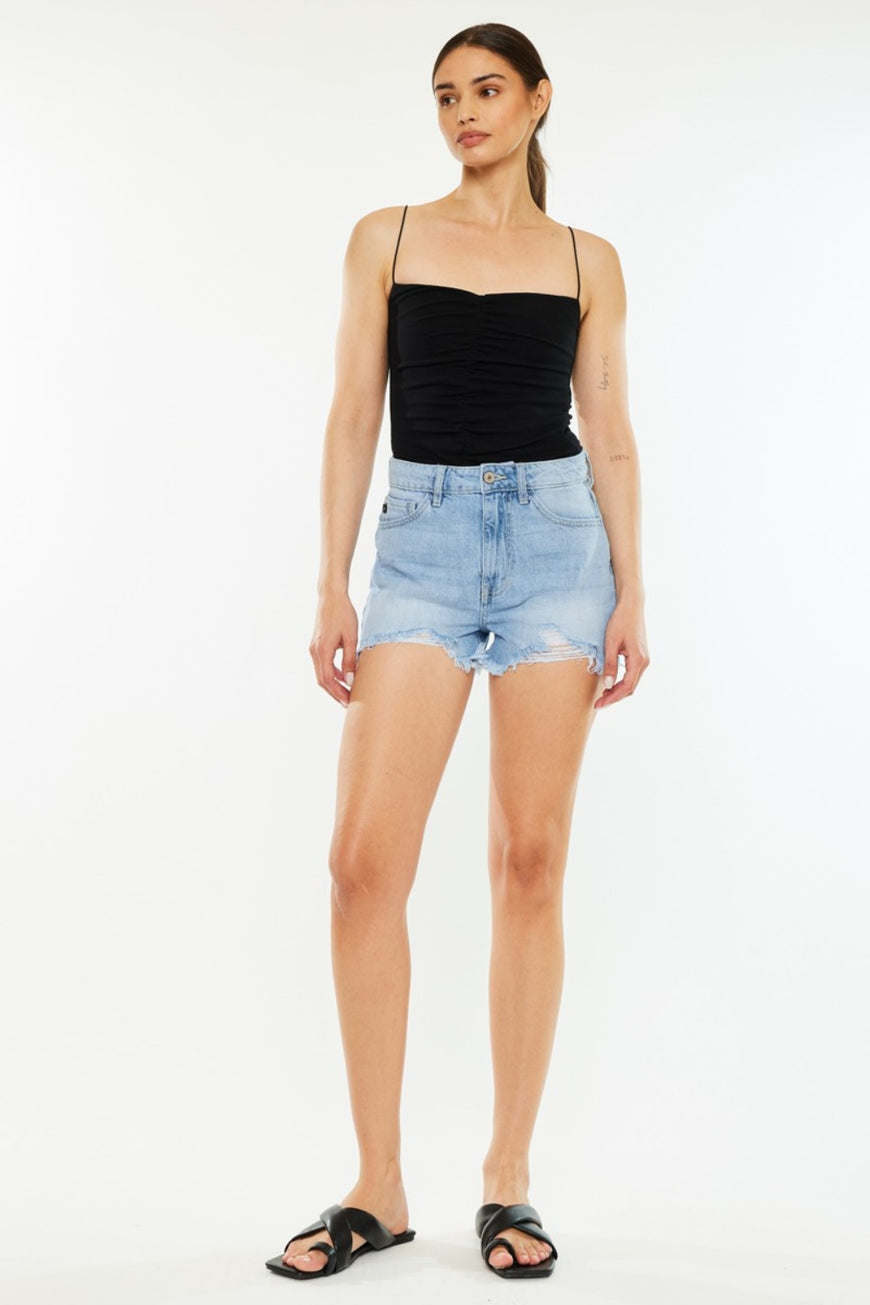 Kancan Raw Hem Distressed High Waist Denim Shorts - TopFashionHQ