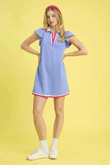 Umgee Contrast Trim Cap Sleeve Mini Dress