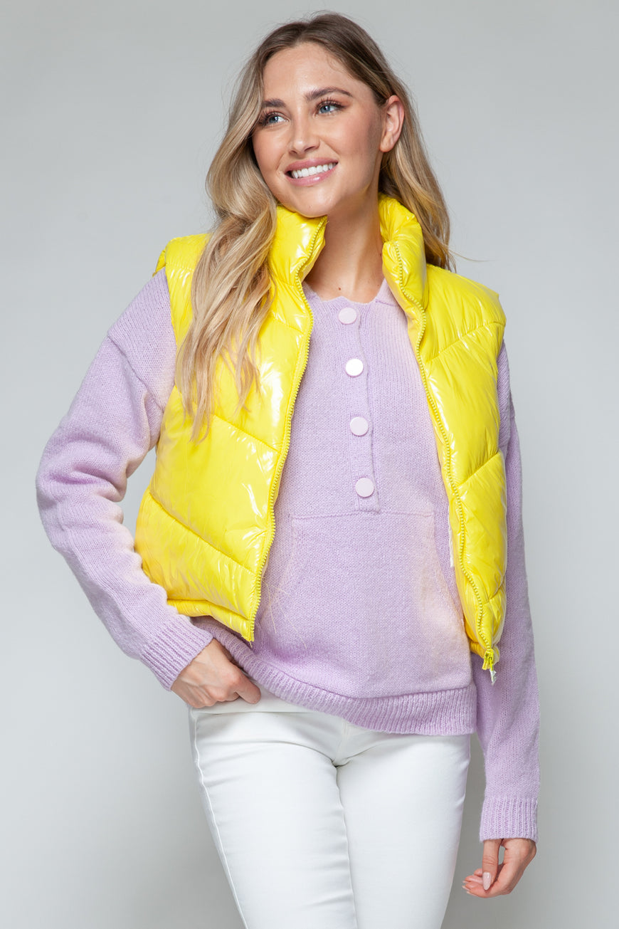 Snobbish Zip Up Turtleneck Shiny Quilted Vest - TopFashionHQ