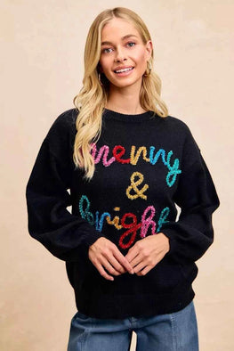 BiBi Tinsel Lettering Christmas Sweater