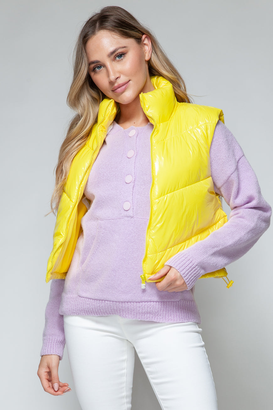 Snobbish Zip Up Turtleneck Shiny Quilted Vest - TopFashionHQ