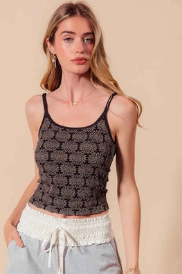 SO ME Two Tone Floral Seamless Tank Top