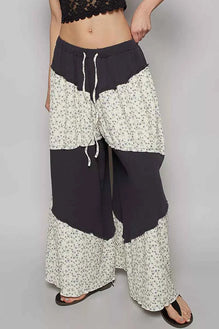 POL Contrast Floral Drawstring Wide Leg Pants