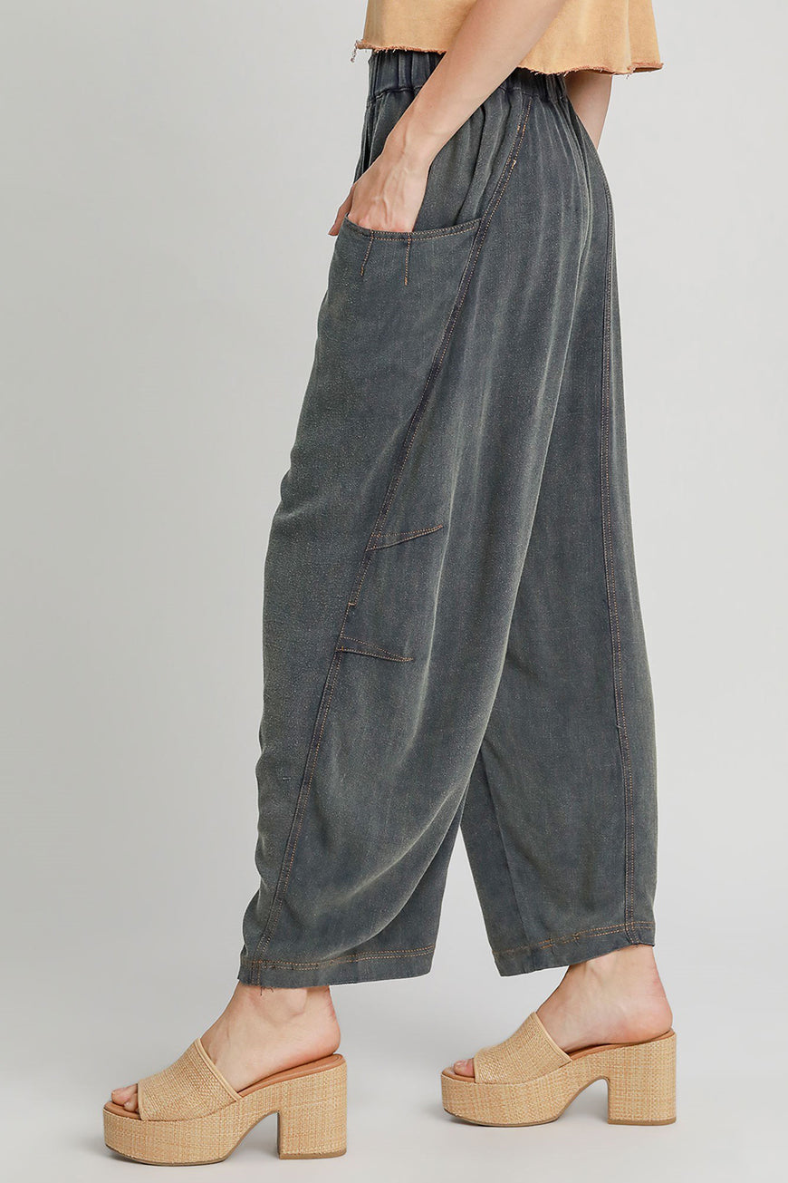 Umgee Elastic Waist Baggy Fit Pants with Pockets - TopFashionHQ