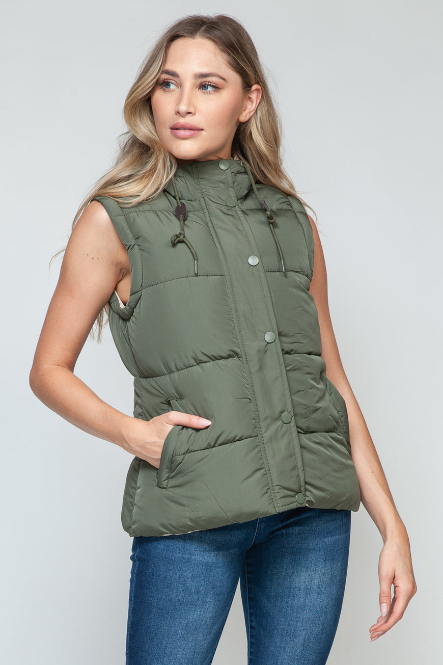 Snobbish Snap and Zip Closure Hooded Vest - TopFashionHQ