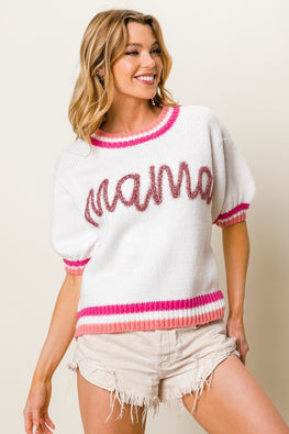 BiBi MAMA Contrast Trim Short Sleeve Sweater