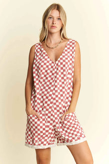 Jade By Jane Plus Size Plaid Print Shorts Romper