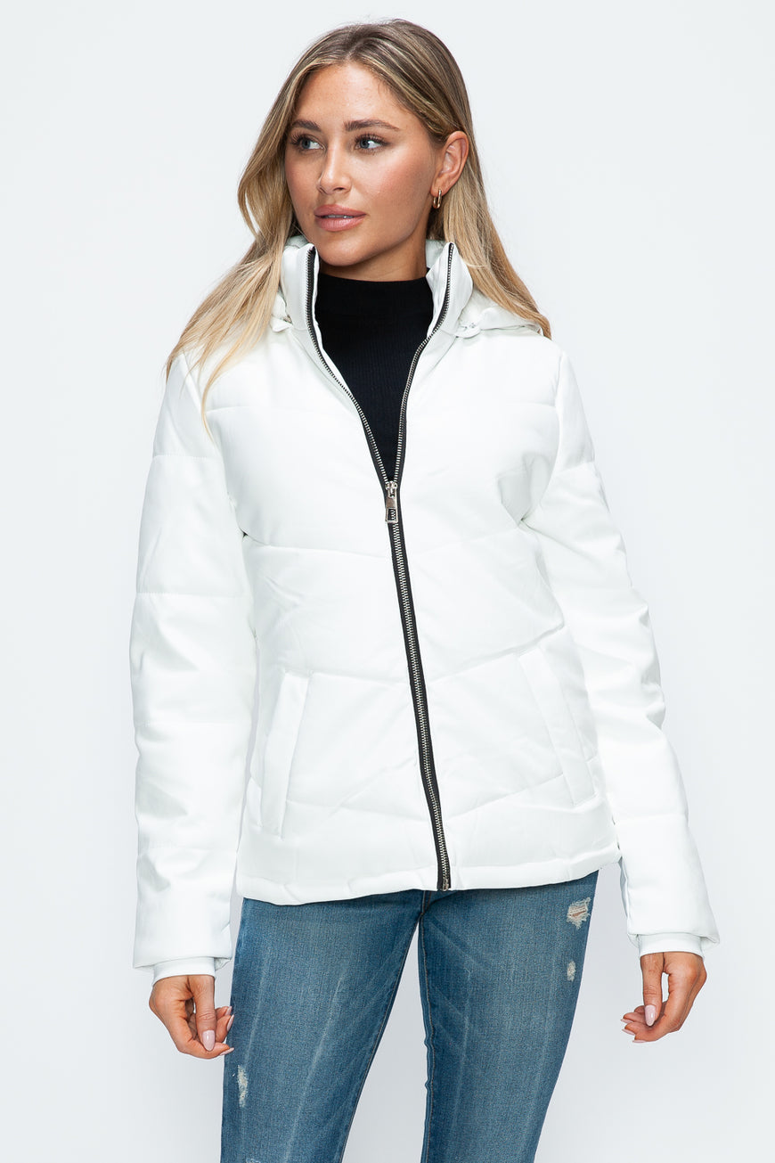 How Dare U Pocketed Zip Up Puffer Jacket with Removable Hood - TopFashionHQ