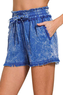 Zenana Mineral Frayed Hem Washed Shorts